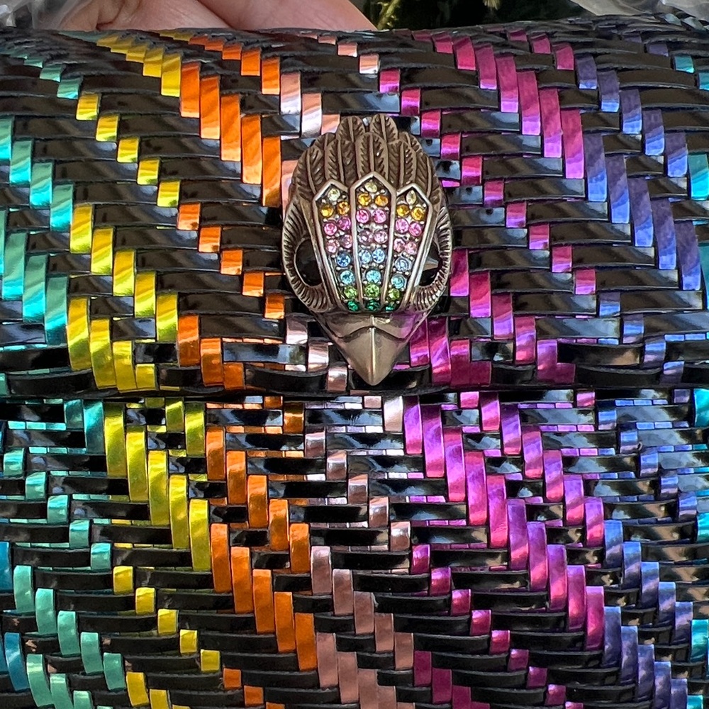 KURT GEIGER Kensington woven rainbow patent metallic convertible bag on chain - Picture 16 of 16
